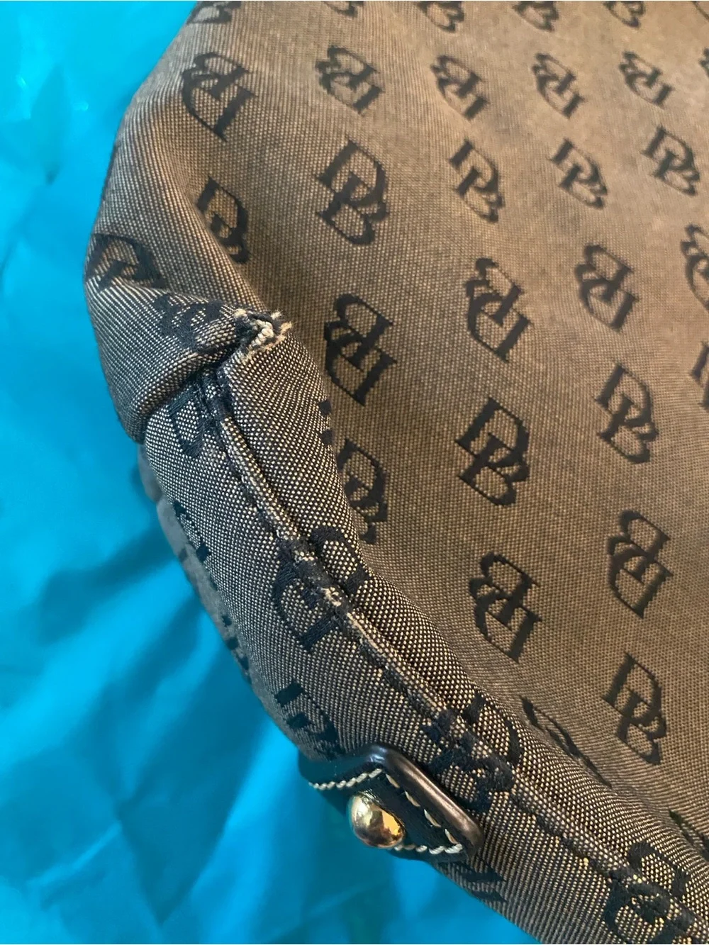 Dooney & Bourke Gray Monogram Hobo with Black Leather Strap and Silver Hardware